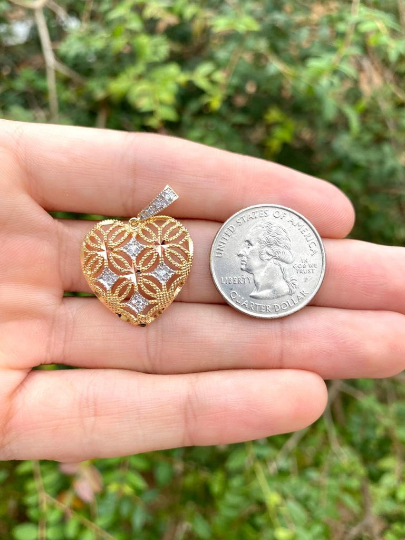 18K Gold Filled Heart CZ Pendant 24x25mm