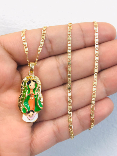 14K Gold Filled Guadalupe Necklace 16", Kids Version Virgen de Guadalupe Pendant