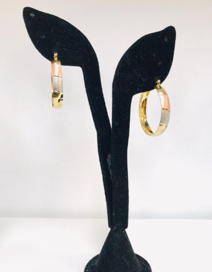 14K Gold Filled Tri-Color Hoop Earrings 1.5x1.3" Lever Back