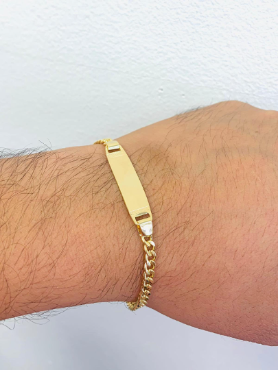 Cuban Link ID Bracelet / 18K Gold Filled ID Cuban Bracelet / Men's Bracelet / Womens Bracelet  7.75" / Pulsera Cuban Link / Pulsera Unisex Oro Laminado / Cuban Curb Bracelet