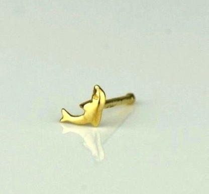 Nose Ring Stud Dolphin 14K Solid Yellow/White Gold Nose Ring / Nose Ring / Nose Piercing / Dolphin Nose Ring / Aretes de la Nariz de Delfin / Dolphin Nose Piercing