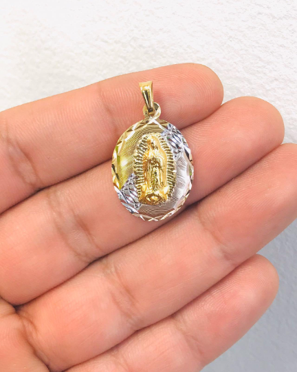 18K Gold Filled Virgen de Guadalupe Tri-Color Pendant 26x18mm Unisex Catholics Jewelry / Our lady of Guadalupe Pendant / Dije de la Guadalupe Tres Colores en Oro Laminado