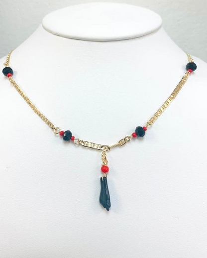 Azabache Hand Necklace 18K Gold Filled for Good Luck and Protection 18" Jewelry / Cadena y Dije de la Mano de Azabache en Oro Laminado para Mujer