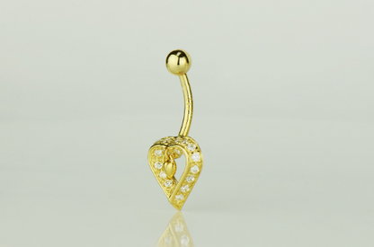 14K Yellow or White Real Gold CZ Dangle Heart Navel Belly Button Ring / Aretes para el Ombligo en Oro Solido Real de Corazón / Gold Body Jewelry / Womens Jewelry Piercing