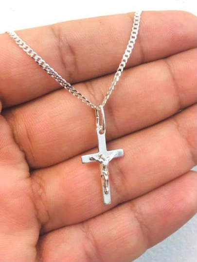 Silver Cross Necklace / Women's Necklace / Cuban Link Chain Silver Cross Necklace / Women's Necklace / Cuban Link Chain