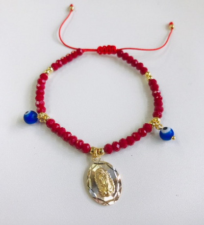 18K Gold Filled Red Beads Bracelet / Virgen de Guadalupe Bracelet / Adjustable Bracelet / Guadalupe Bracelet / Pulsera para Mujer / Pulsera de la Virgen de Guadalupe / Pulsera Mal de Ojo