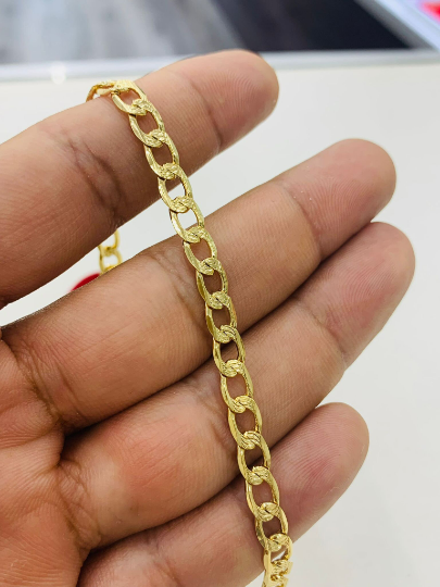 Cuban Curb Bracelet for Mens / Diamond Cut Cuban Link Bracelet 8" / Gold Bracelet