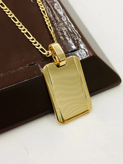 14K Gold Filled ID Tag Military Necklace/ Womens Necklace with Personalization/ Hanging Figaro Necklace 20"/ Personalization Dog Tag Pendant