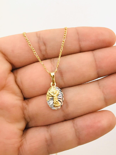 14K Gold Filled Divino Niño Necklace, Baby Jesus Pendant 16" 14x8mm