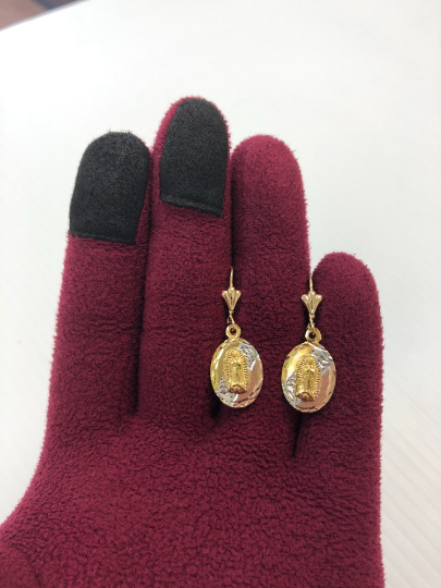 14K Gold Filled Dangling Earrings for Womens / Virgen de Guadalupe Earrings / Dangle Earrings Lever Back / Aretes Colgantes de la Virgen de Guadalupe