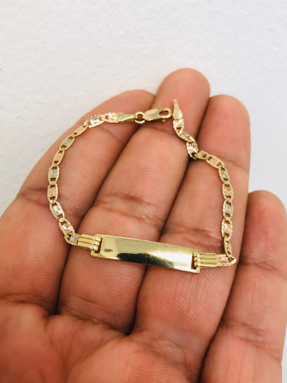 14k Gold Tri-Color Baby ID Bracelet 6", Free Engraving