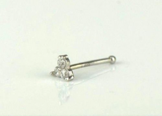 14K Yellow/White Gold Triple CZ Stone Nose Bone Piercing Stud Earrings