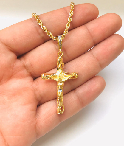 18K Gold Filled Cross Necklace, Religious Necklace 24" Cross Pendant 43x26mm