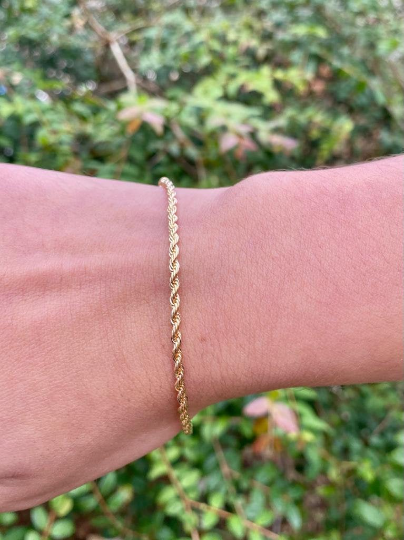 18K Gold Filled Rope Link Bracelet 7" For Women, Rope Link Chain