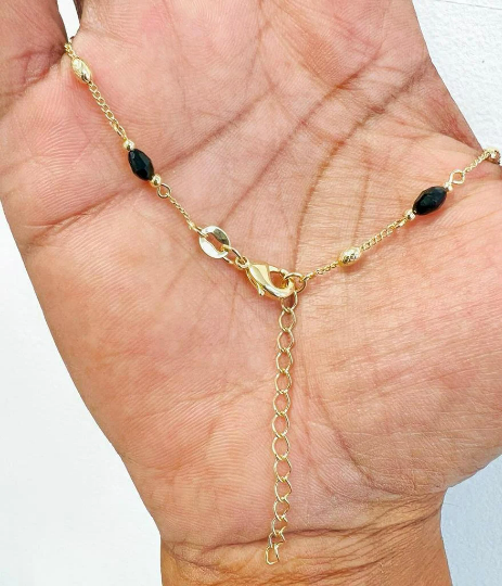 Dainty Black Beads Anklet Bracelet 10" in Gold Filled/ Women's Anklet Bracelet/Everyday Bracelet for Foot/ Gold Anklet Bracelet Womens Chain