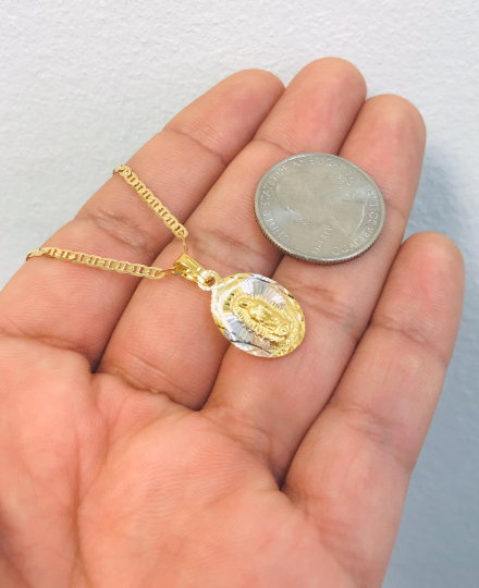 Virgen De Guadalupe Necklace with Mariner Link Chain 20" in 14K Gold Filled / Our Lay of Guadalupe Pendant 20x13 / Womens Jewelry for Everyday / Virgin of Guadalupe