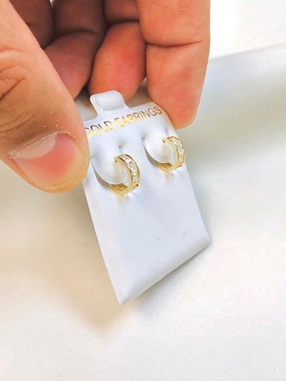 10K Gold Princess Cut Cubic Zirconia Round Baby/infant Huggie Hoop Earrings 9x9mm
