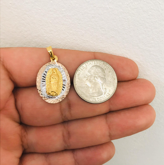 14K Gold Filled Virgen de Guadalupe Necklace Diamond Cut