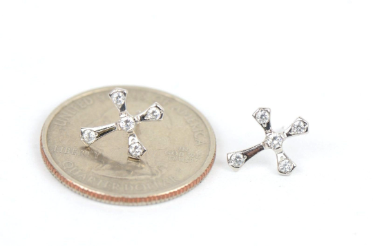 14K Yellow/White Gold Crucifix Earrings Screw Back, Cross Gold Earrings, CZ Stud Earrings