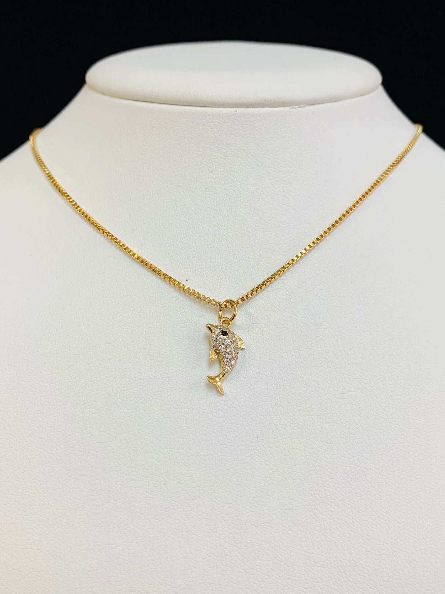 CZ Minimalist Dolphin Pendant Charm/ Gold Filled Dolphin Necklace for Kids / CZ Dolphin Necklace for Womens Jewelry / Cadena y Dije del Delfín en Oro Laminado