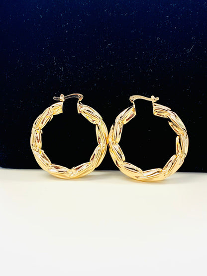 18K Gold Filled Hoop Earrings for Womens 1.5x1.4” 6.4mm 9g, Twisted Hoop Earrings.