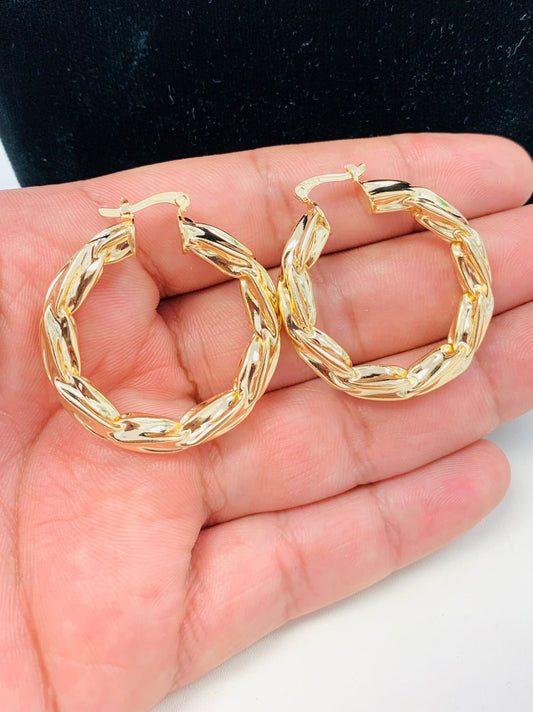 18K Gold Filled Hoop Earrings for Womens 1.5x1.4” 6.4mm 9g, Twisted Hoop Earrings.