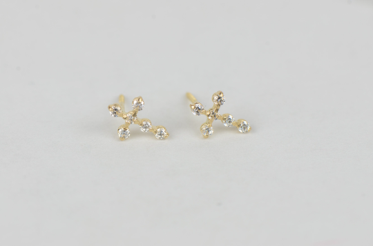 Diamond Cross Stud Earrings 14K Yellow/White Gold CZ Cross Earrings Screw Back