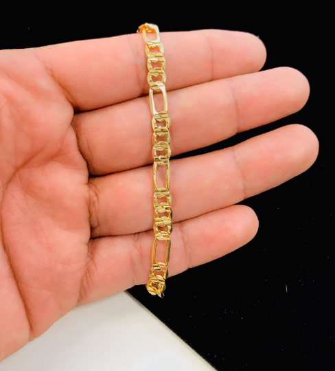 14K Gold Filled Figaro Link Diamond Cut Bracelet for Men's 8.5" Inches / Mens Jewelry / Figaro Bracelet / Pulsera en Oro Laminado Para Hombre