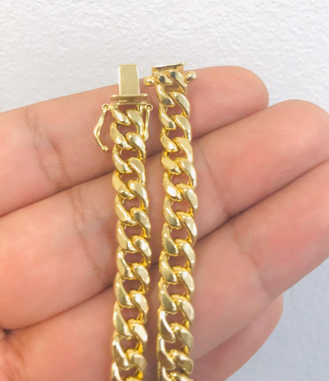 14K Hollow Yellow Gold Miami Men's Cuban Curb Link Bracelet 7.25” 6.7mm 13g