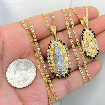 CZ Virgen de Guadalupe Necklace Valentino Chain Virgin Mary Necklace / Looks Like Gold Pendant / Dije de la Guadalupe / Gold Filled Jewelry