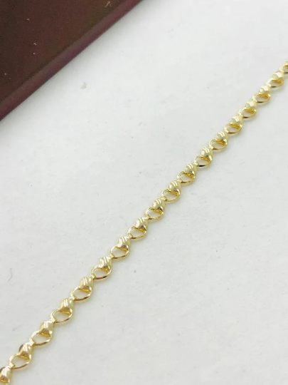 Heart Anklet Bracelet for Womens Ladies 10"/ Bracelet for Foot/ Heart Bracelet for Everyday/ 14K Yellow Gold Anklet Bracelet/ Pulsera de Pie