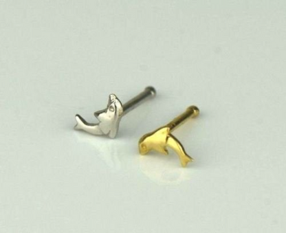 Nose Ring Stud Dolphin 14K Solid Yellow/White Gold Nose Ring / Nose Ring / Nose Piercing / Dolphin Nose Ring / Aretes de la Nariz de Delfin / Dolphin Nose Piercing