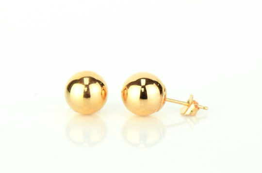 14K Rose Gold Ball Stud Earrings With Push Back 3mm to 10mm / Stud Earrings for Womens Kids / Everyday Earrings / Aretes de Oro Real Rosado Para Mujer y Niños