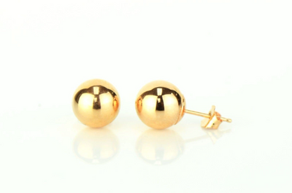 14K Rose Gold Ball Stud Earrings With Push Back 3mm to 10mm / Stud Earrings for Womens Kids / Everyday Earrings / Aretes de Oro Real Rosado Para Mujer y Niños