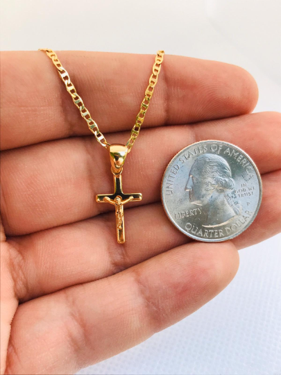 Buy 18K Gold Figaro Chain Cross Pendant Necklace for Men, Husband 18K  w/real strong Solid Clasp Miami Cuban Link Religious Beveled Edge Online at  desertcartINDIA