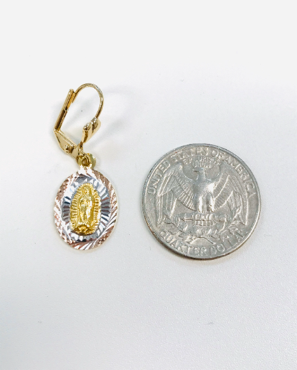 Set Virgen de Guadalupe Necklace and Earrings Tri Color Diamond Cut 20" / Virgin of Guadalupe Necklace/ Guadalupe Earrings / Cadena de la Guadalupe con Aretes