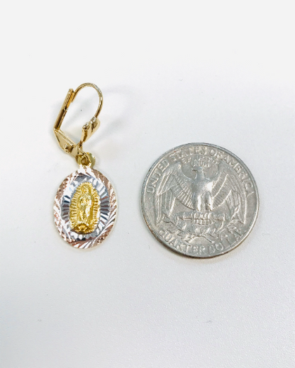 Set Virgen de Guadalupe Necklace and Earrings Tri Color Diamond Cut 20" / Virgin of Guadalupe Necklace/ Guadalupe Earrings / Cadena de la Guadalupe con Aretes