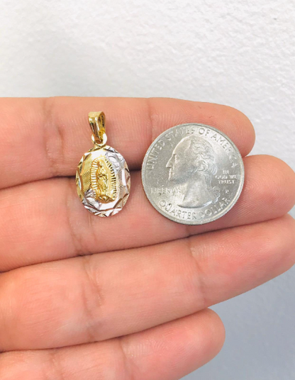 Set Virgen de Guadalupe Necklace Earrings Push Back / Womens Gold Filled Set Guadalupe Necklace / Valentino Link Chain With Guadalupe Pendant / Cadena con Dije y Aretes de la Guadalupe