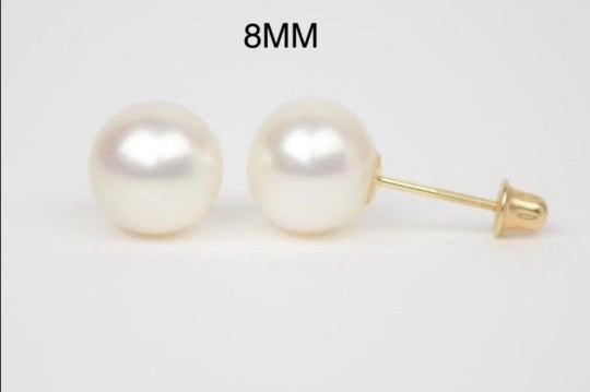 Vintage Pearl Earrings in 14K Yellow Gold, Screw Back Earrings, Round Pearl Studs Earrings 3 to 8mm