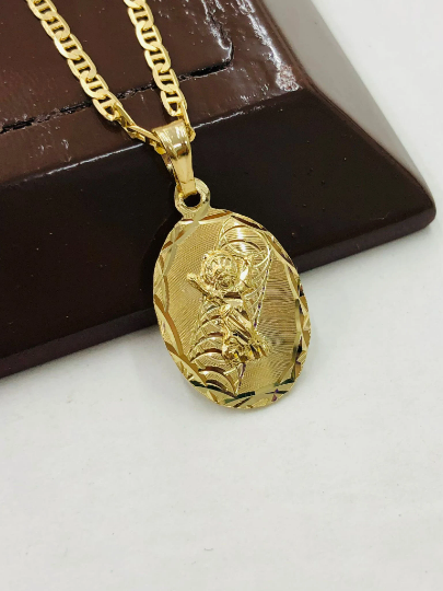 Cadena del Divino Nino en Oro Laminado para Mujer y Hombre/ Cadena Mariner Link con Dije Divino Nino / Baby Jesus Necklace for Womens GF 20"