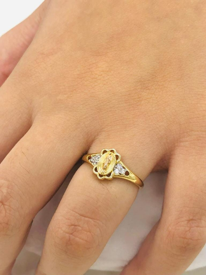 Two Tone Our Lady of Guadalupe Ring 14K Yellow Gold Virgen de Guadal – primejewelry269