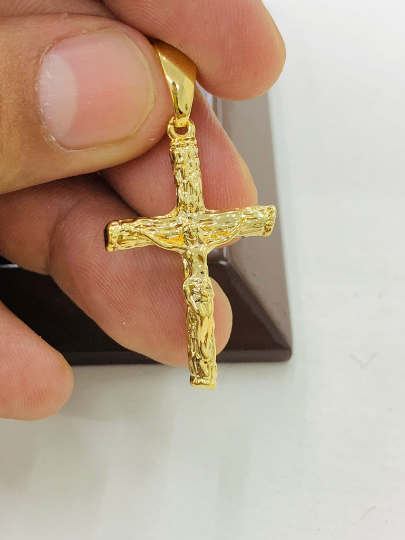 Rustic Cross Necklace for Mens Figaro Chain 36x23mm/Figaro Chain Necklace 24"/Mens Cross Necklace/Cadena y Dije de Cruz Oro para Hombre