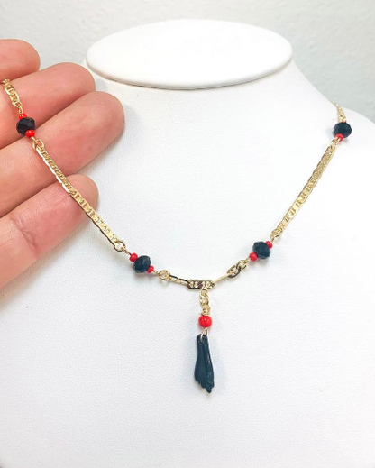 Azabache Hand Necklace 18K Gold Filled for Good Luck and Protection 18" Jewelry / Cadena y Dije de la Mano de Azabache en Oro Laminado para Mujer