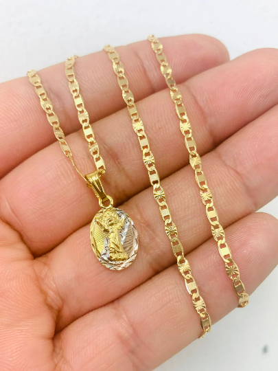 Divino Niño Oval Medal with Valentino Chain Necklace 16" in Gold Filled for Kids Childrens / Baby Jesus Necklace 14x8mm / Dije Divino Niño