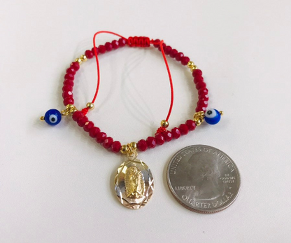 18K Gold Filled Red Beads Bracelet / Virgen de Guadalupe Bracelet / Adjustable Bracelet / Guadalupe Bracelet / Pulsera para Mujer / Pulsera de la Virgen de Guadalupe / Pulsera Mal de Ojo