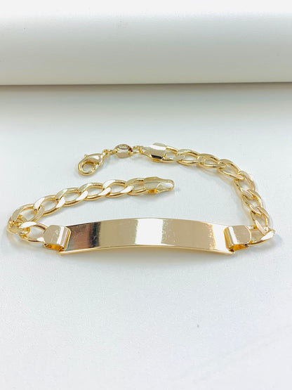 18K Gold Filled Mens Womens Cuban Link ID Bracelet 7.5" / Everyday Bracelet / Pulsera en Oro Laminado para Mujer y Hombre Cuban