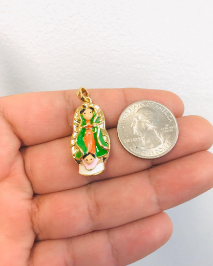 14K Gold Filled Guadalupe Necklace 16", Kids Version Virgen de Guadalupe Pendant