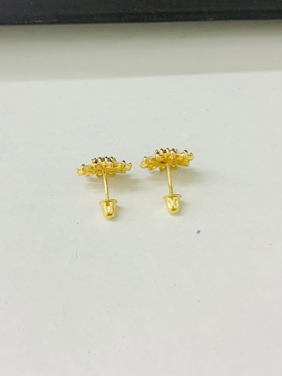 14K Yellow Gold CZ Flower Earrings Stud Screw back Earrings for Womens  Birthstones Amethyst February Stone Dainty Everyday Earrings 10x10mm