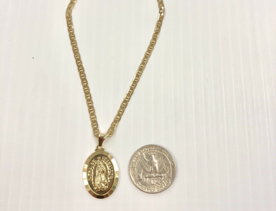 Virgen de Guadalupe Necklace with Mariner Link Chain 22" in Gold Filled / Everyday Necklace Guadalupe Pendant 26x18mm / Cadena Mariner Link con Dije de la Virgen de Guadalupe