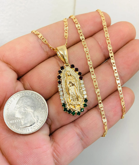 Cadena Medalla de la Guadalupe Oro Laminado para Mujer 20" Gold Filled Virgen de Guadalupe Necklace CZ Minimalist Pendant Looks Gold Jewelry